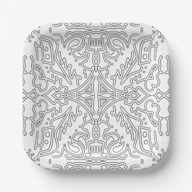Minimalist Grey Floral Pattern Paper Plates (Front)
