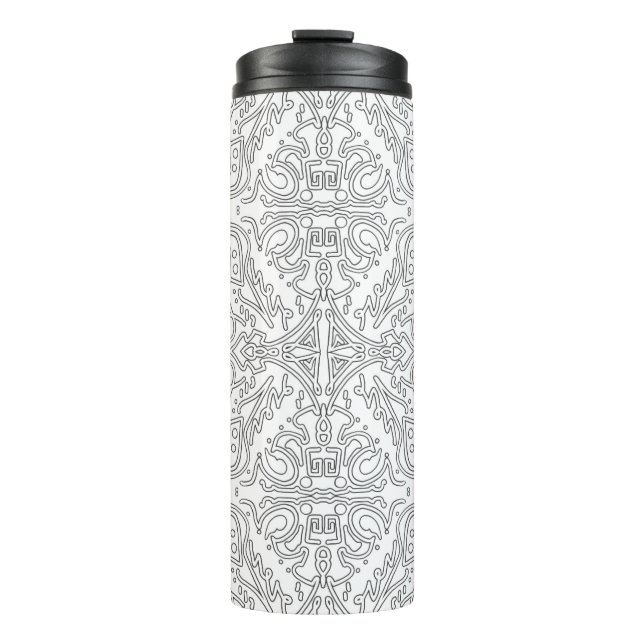 Minimalist Grey Floral Pattern Thermal Tumbler (Front)