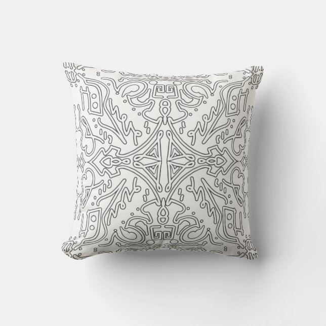 Minimalist Grey Floral Pattern Throw Pillow (Front)