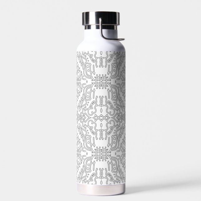 Minimalist Grey Floral Pattern Water Bottle (Left)