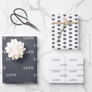 Minimalist Grey Hearts Modern Love Valentine's Day Wrapping Paper Sheets