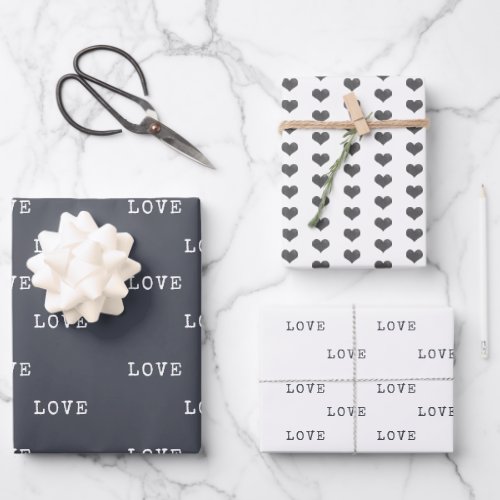 Minimalist Grey Hearts Modern Love Valentines Day Wrapping Paper Sheets