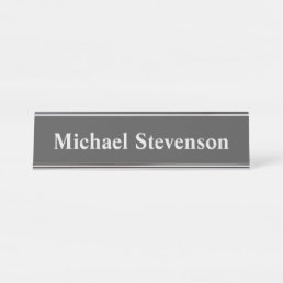 Minimalist Grey Modern Plain Simple Desk Name Plate