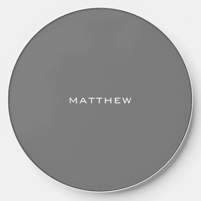 Minimalist Grey Monogrammed Wireless Charger (Front)