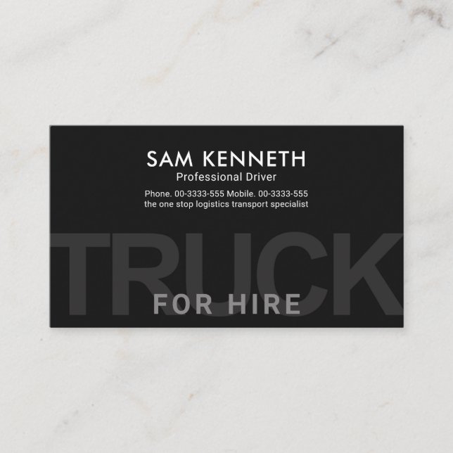 Minimalist Grey Oversize Truck Signage Business Card (Front)