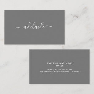 Minimalist Grey Salon hairstylist signature script Business Card