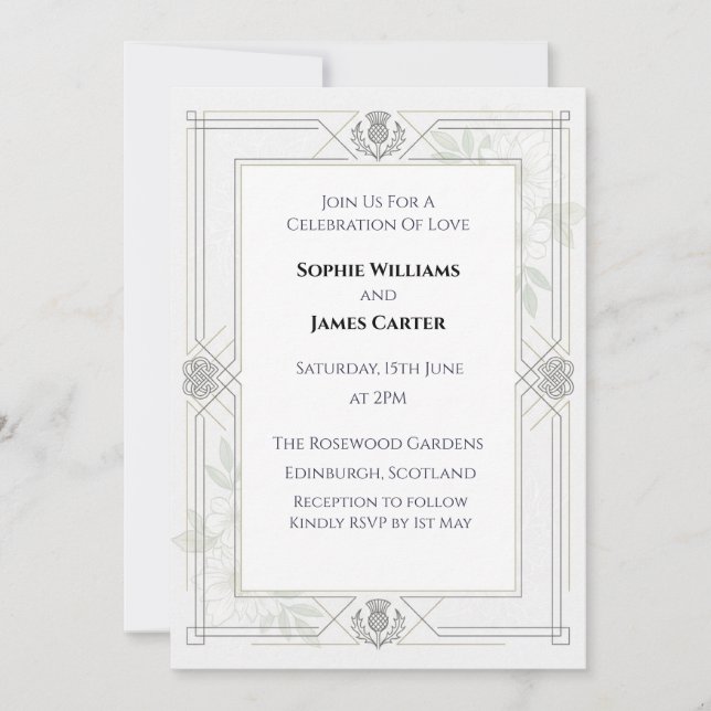Minimalist Grey Scottish Wedding Invitation (Front)