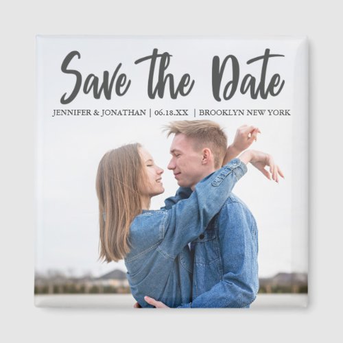 Minimalist Grey Script Couple Photo Save the Date Magnet