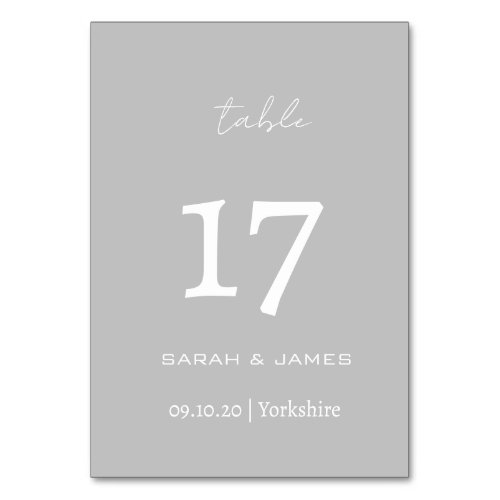 Minimalist Grey Script Wedding Personalized  Table Number