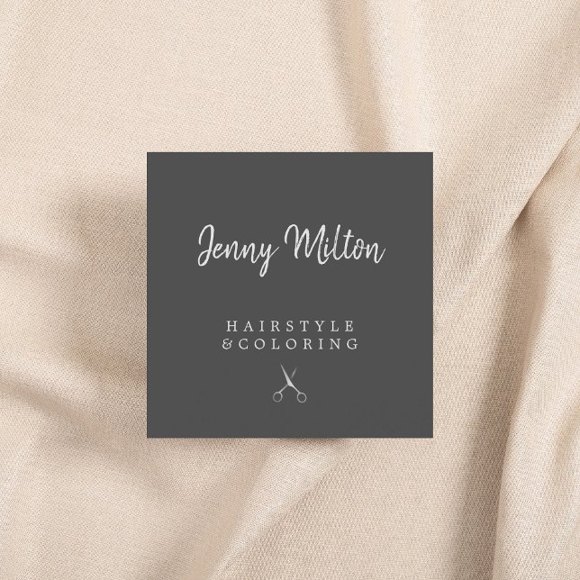 Minimalist Grey Silver Scissors Hairstylist Square Business Card (Creator Uploaded)
