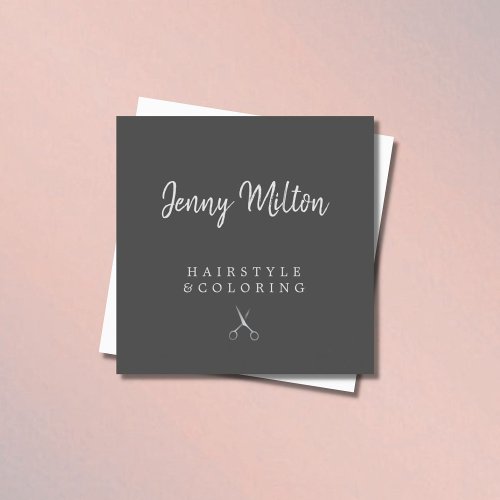 Minimalist Grey Silver Scissors Hairstylist Square Business Card