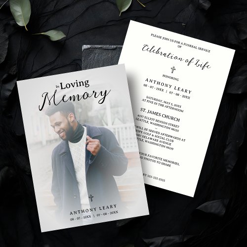 Minimalist Grey Transparency Overlay Photo Funeral Invitation