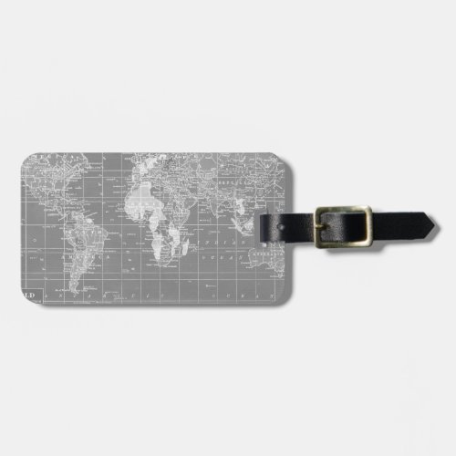 Minimalist Grey Vintage World Map Luggage Tag