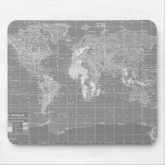 Minimalist Grey Vintage World Map Mouse Pad