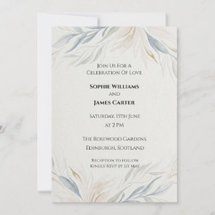 Minimalist Grey Watercolour Floral Scottish Weddin Invitation