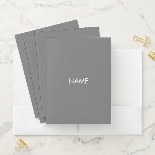Minimalist grey white custom name text monogram pocket folder