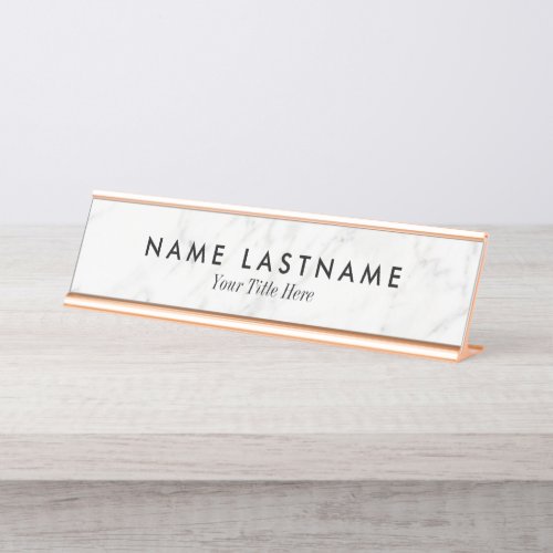 Minimalist Grey White Marble Custom Desk Nameplate