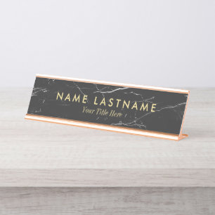 Minimalist Grey White Marble Custom Desk Nameplate