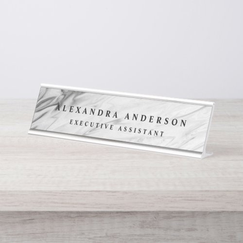 Minimalist Grey White Marble Professional Desk Name Plate
