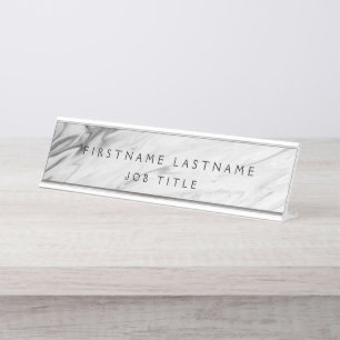 Minimalist Grey White Marble Professional Desk Name Plate