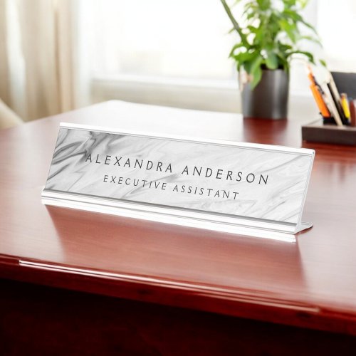 Minimalist Grey White Marble Professional Desk Name Plate