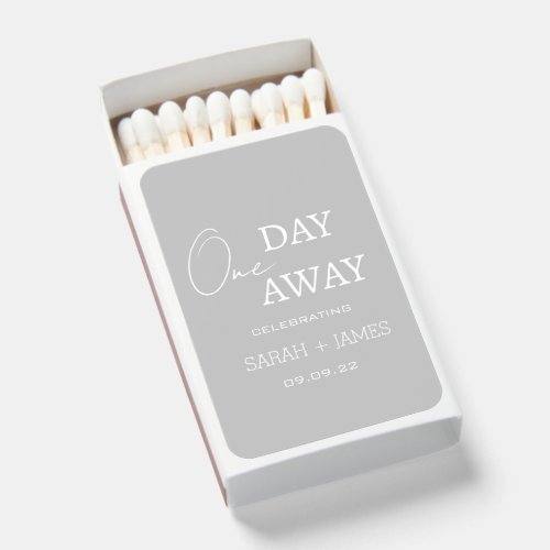 Minimalist Grey White One Day Away Wedding Favors Matchboxes