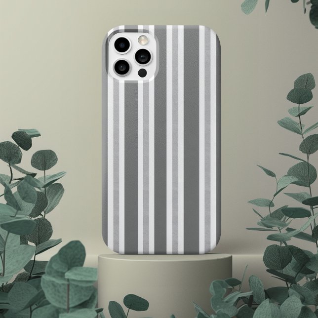 Minimalist Grey White Vertical Stripes Pattern iPhone Case (Creator Uploaded)