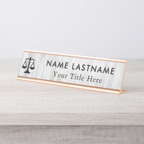 Minimalist Grey White Woodland Attorney Desk Name Plate