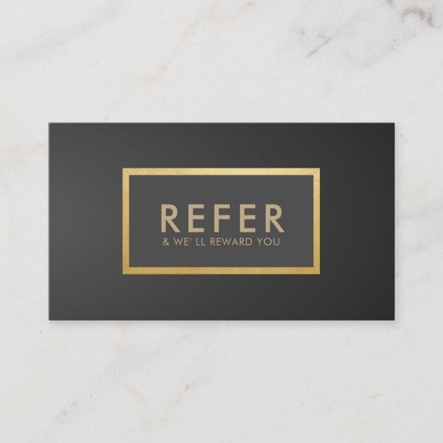 Minimalist GreyBlack Gradient Gold Luxury Referral Business Card (Front)