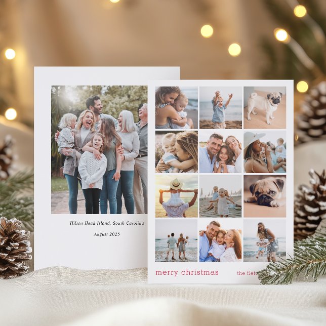 Minimalist Grid Collage Christmas Letterpress Photo Cards (Creator Uploaded)