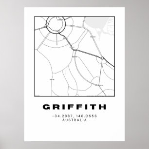 Minimalist Griffith Map with Coordinates Black a Poster
