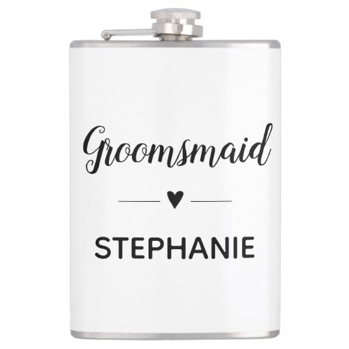 Minimalist Groomsmaid With Name Script Wedding Flask