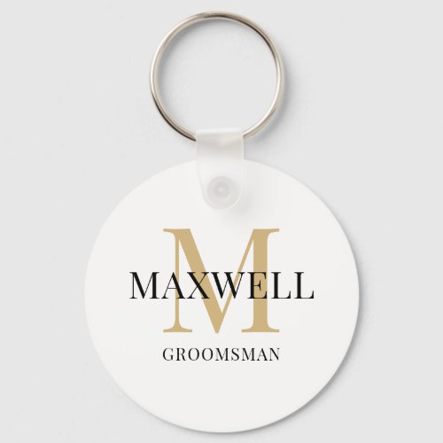 Minimalist Groomsman Black Gold Custom Monogram Keychain