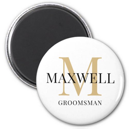 Minimalist Groomsman Black Gold Custom Monogram Magnet