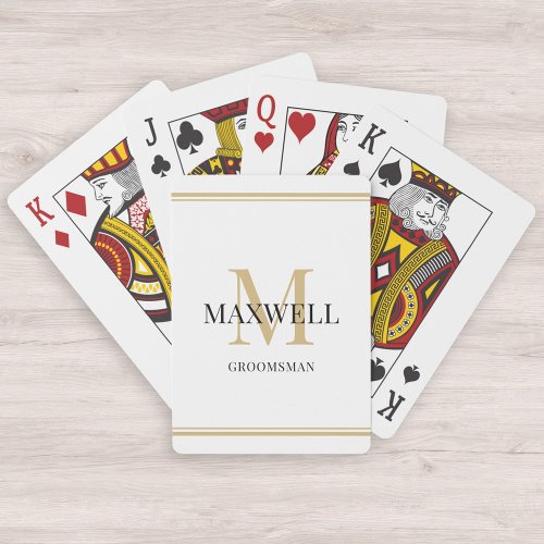 Minimalist Groomsman Black Gold Custom Monogram Poker Cards