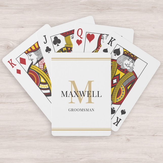 Minimalist Groomsman Black Gold Custom Monogram Poker Cards (Creator Uploaded)