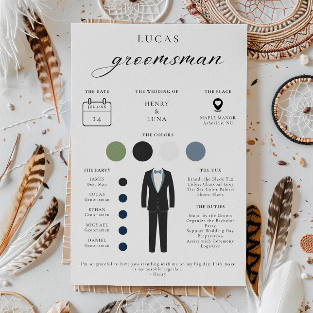 Minimalist Groomsmen Info Card