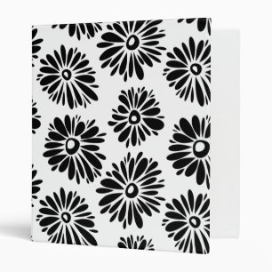 Minimalist Groovy Black and White Daisy Flowers 3 Ring Binder
