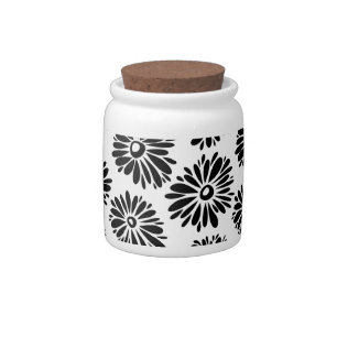 Minimalist Groovy Black and White Daisy Flowers Candy Jar