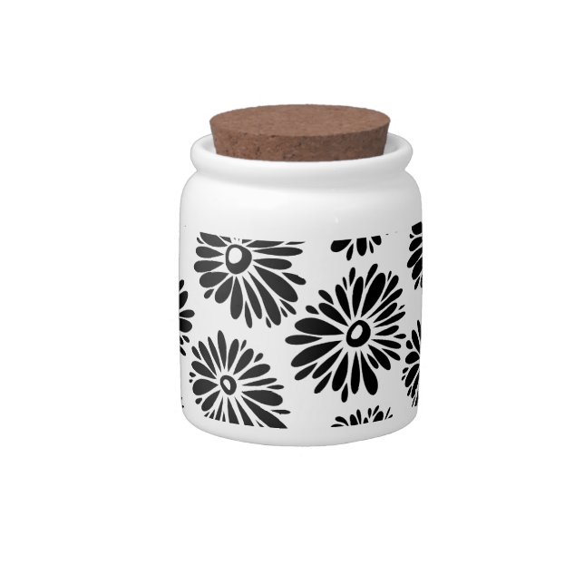 Minimalist Groovy Black and White Daisy Flowers Candy Jar (Right)