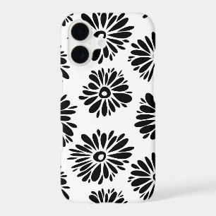Minimalist Groovy Black and White Daisy Flowers iPhone 17 Case