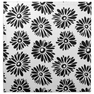 Minimalist Groovy Black and White Daisy Flowers Cloth Napkin