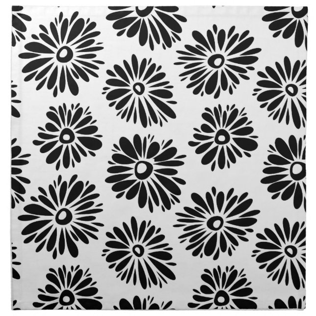 Minimalist Groovy Black and White Daisy Flowers Cloth Napkin (Front)