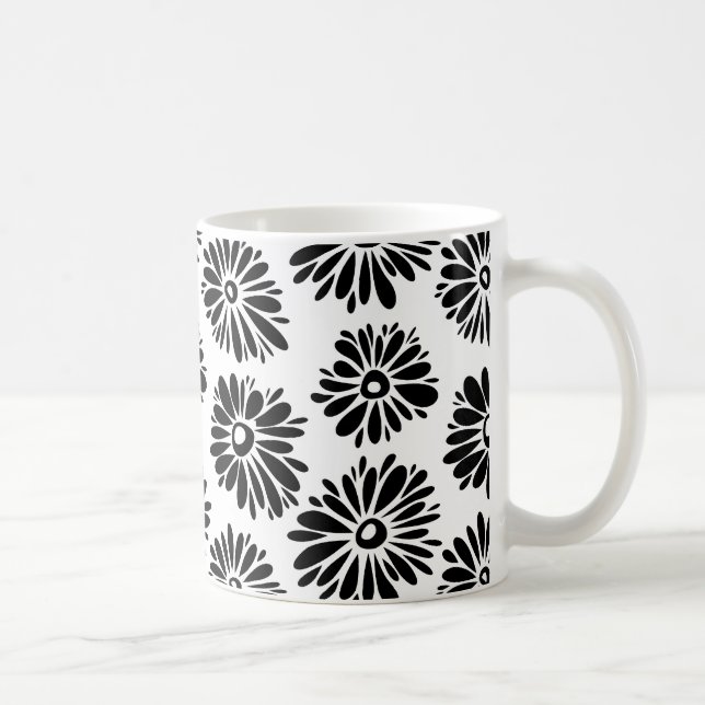 Minimalist Groovy Black and White Daisy Flowers Coffee Mug (Right)