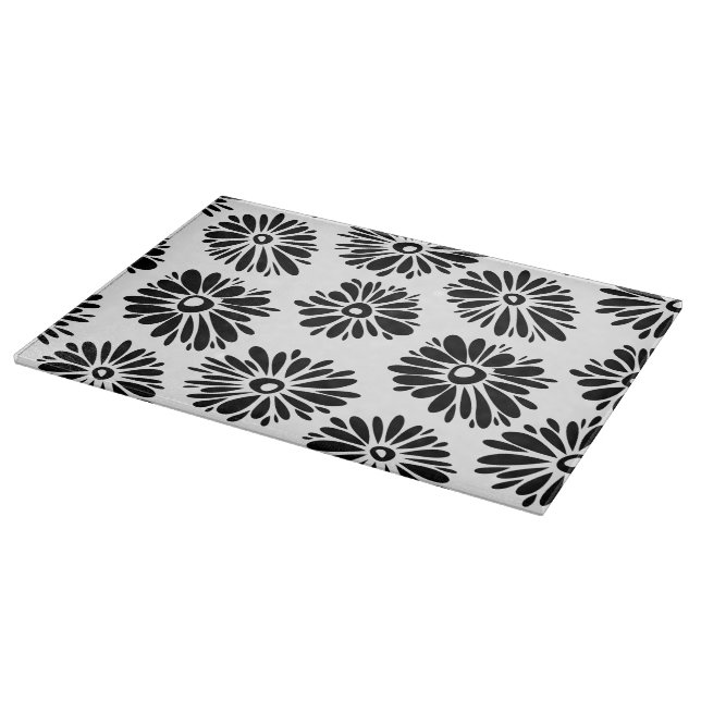 Minimalist Groovy Black and White Daisy Flowers Cutting Board (Corner)