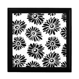Minimalist Groovy Black and White Daisy Flowers Jewelry Box