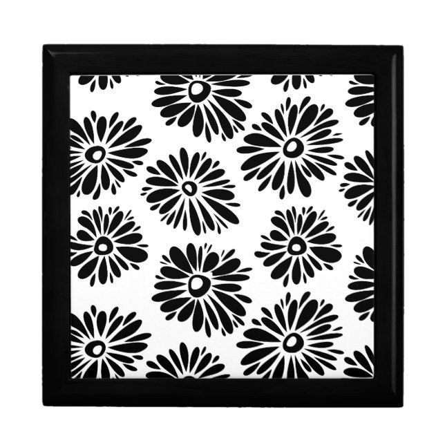 Minimalist Groovy Black and White Daisy Flowers Jewelry Box (Front)
