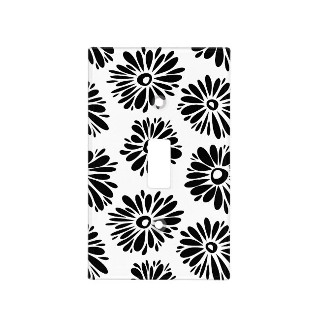 Minimalist Groovy Black and White Daisy Flowers Light Switch Cover (Front)