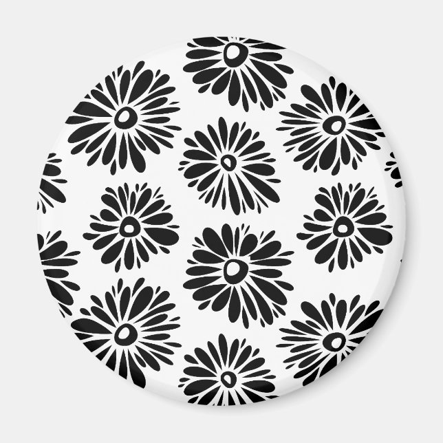 Minimalist Groovy Black and White Daisy Flowers Magnet (Front)