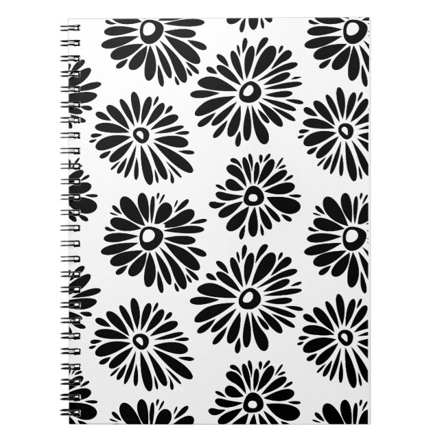 Minimalist Groovy Black and White Daisy Flowers Notebook (Front)